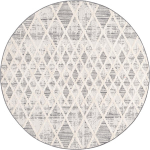 Unique Loom Arlo Cy Machine Made Tribal Rug Gray, Ivory 7' 1" x 7' 1"