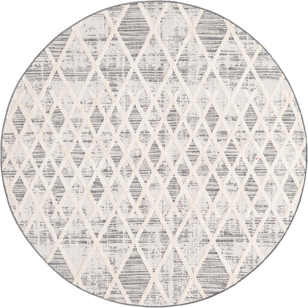 Unique Loom Arlo Cy Machine Made Tribal Rug Gray, Ivory 7' 1" x 7' 1"