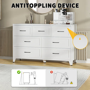 English Elm 7-drawer Steel Dresser Wide Low Profile White Cabinet for Bedroom or Entryway T2398P498867