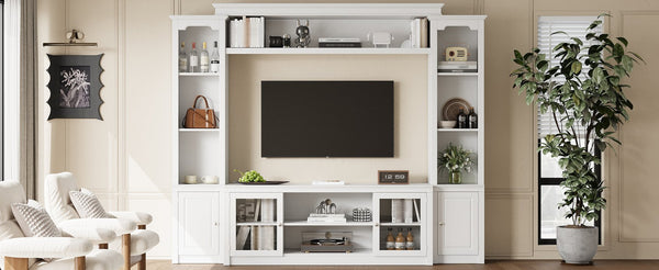 English Elm Entertainment Wall Unit with Glass Doors Open Shelving Mdf Living Room Storage White N710S688102K