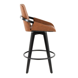 English Elm Fixed-height Swivel Counter Stools with Faux Leather Seats and Chrome Footrest Set of 2 B202S02150