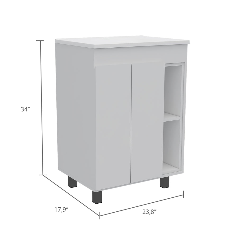 English Elm Palmer 24" Free Standing Vanity Cabinet White - Modern Minimalist Drop-In Sink Base, Open Cubby Storage, CARB Compliant B128S00073