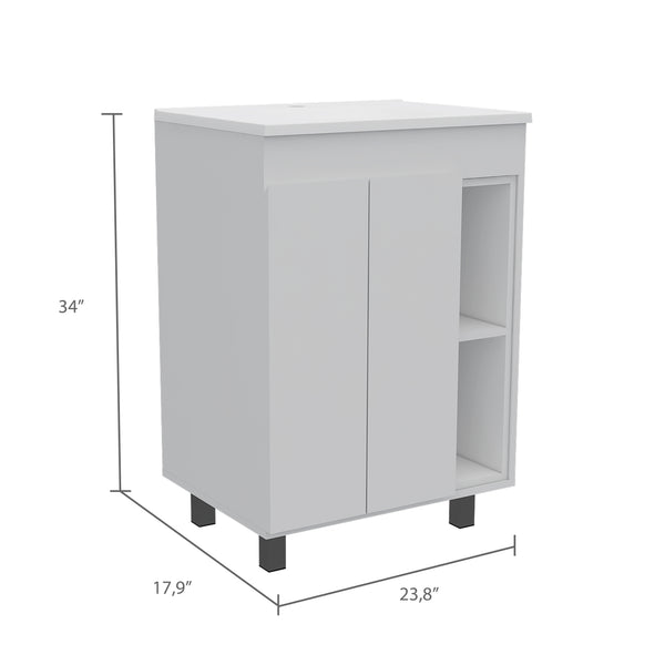 English Elm Palmer 24" Free Standing Vanity Cabinet White - Modern Minimalist Drop-In Sink Base, Open Cubby Storage, CARB Compliant B128S00073