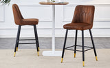 English Elm Brown Suede Skin Velvet Bar Stool - Black Metal Legs With Gold Spray Decoration.Set Of 2 Chairs.Brown,Bar Stool,Black Spray,