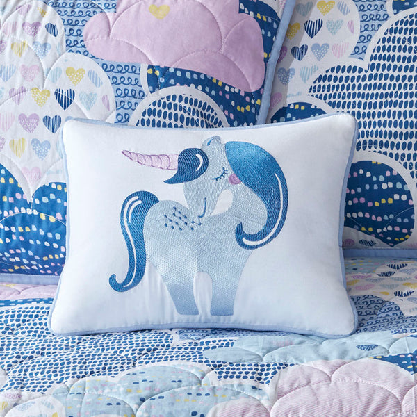 JLA Home Urban Habitat Kids - 6 Reversible Cotton Daybed Set Twin with Embroidered Unicorn Pillow, OEKO-TEX, Antimicrobial, Soft Clouds UHK13-0084