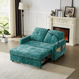 English Elm 53.9" Modern Loveseat Pull-Out Sofa Bed With Adjustable Backrest, Two Cup Holders , A Phone Holder, Three Charging Ports and Side Storage Pockets For Living Room, Teal