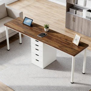 English Elm Computer Desk Two Person Wood Grain Workstation with Drawers for Shared Home Office T3971P453706