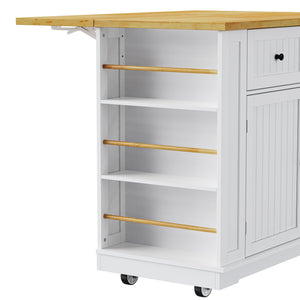 English Elm K&K 48 Inch Kitchen Island Cart with Drop Leaf, Built-In Power Station, Adjustable Shelves & Wheels White N707P257057W