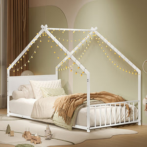 English Elm Twin House Bed With Colorful Lights - Cozy Metal Frame For Kids, Easy Assembly, No Box Spring Needed W1820P234195-GIGA