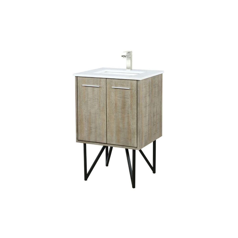 English Elm Rustic Acacia Bath Vanity 24" W X 20" D With Cultured Marble Top & Brushed Nickel Faucet Set B2731P259660-GIGA