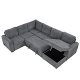 English Elm 107.5" U-Shaped Sofa Sectional Sofa Pull-Out Sofa Bed With A Storage Chaise Lounge, Charging Devices For Living Room, Gray