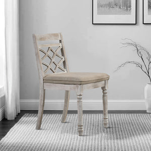 English Elm 19 Inch Cross Back Farmhouse Dining Chairs Padded Seats Distressed Wood Set of 2 B056P416831