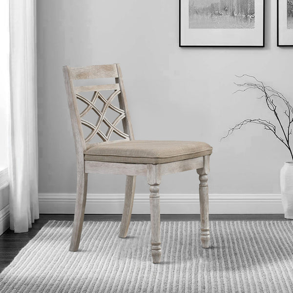 English Elm 19 Inch Cross Back Farmhouse Dining Chairs Padded Seats Distressed Wood Set of 2 B056P416831