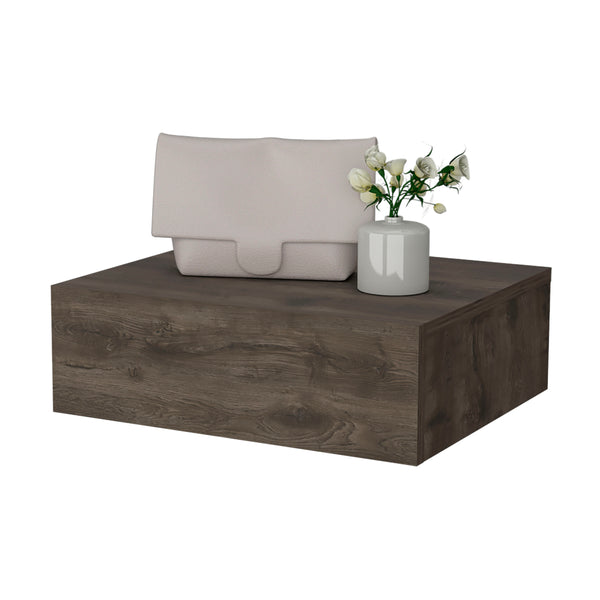 English Elm Vienna Wall-Mounted Nightstand in Dark Brown — Space-Saving Engineered Wood with Deep Drawer Storage B128P176111