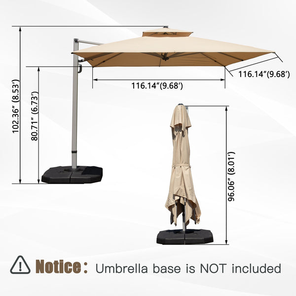 English Elm 10'X10' Square Cantilever Umbrella with Hydraulic Open, 5-Position Tilt, UPF50+ Polyester Canopy Beige W1859P337786