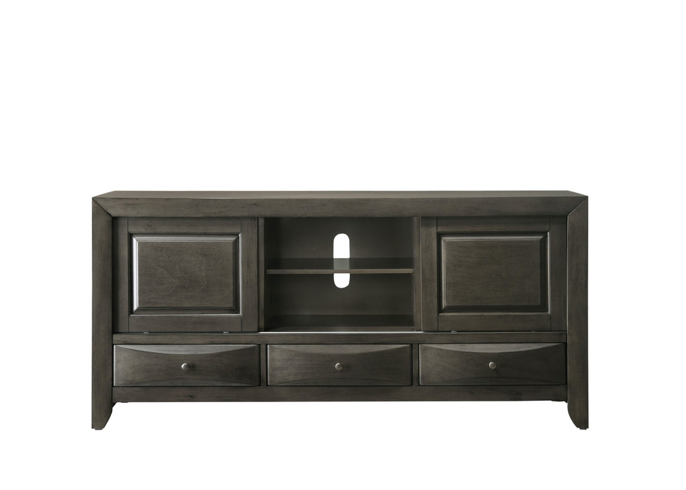 English Elm 1pc Gray Finish TV Stand with 3 Drawers and Open Shelves, 87" Wide Media Console for Living Room Decor B2741P294720