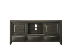 English Elm 1pc Gray Finish TV Stand with 3 Drawers and Open Shelves, 87" Wide Media Console for Living Room Decor B2741P294720