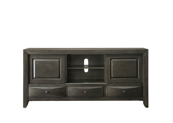 English Elm 1pc Gray Finish TV Stand with 3 Drawers and Open Shelves, 87" Wide Media Console for Living Room Decor B2741P294720