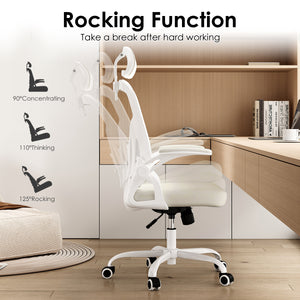 English Elm Ergonomic High Back Mesh Desk Chair with Flip up Arms and Adjustable Lumbar Support Beige,White T3623P434264