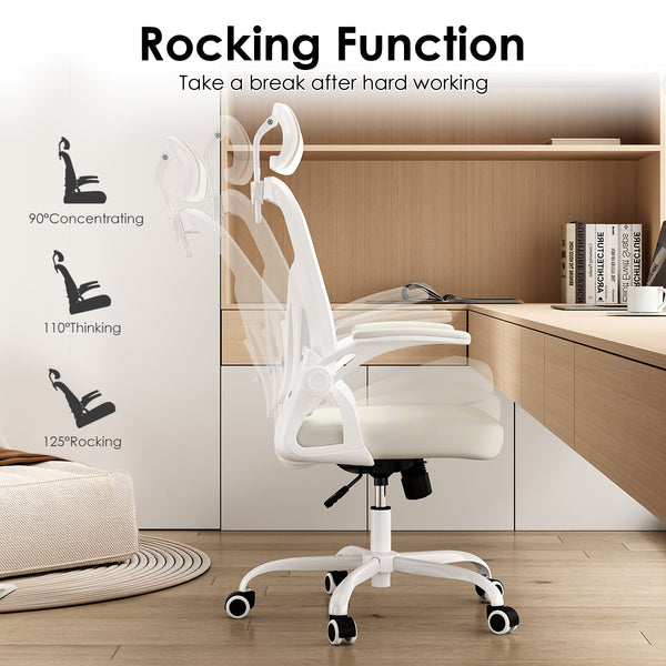 English Elm Ergonomic High Back Mesh Desk Chair with Flip up Arms and Adjustable Lumbar Support Beige,White T3623P434264