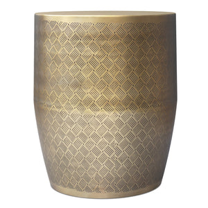 English Elm Johnsen Antique Gold 18" Cross Hatch Accent Table — 18x23in Iron Side Table, Art Deco Texture B136P361854