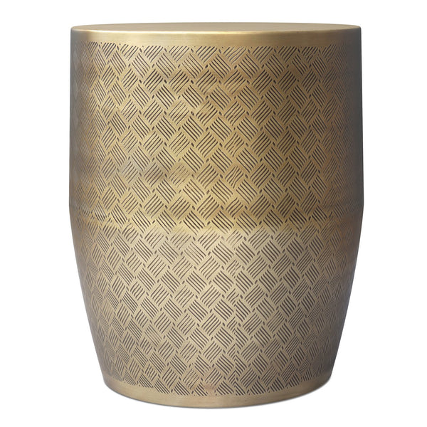 English Elm Johnsen Antique Gold 18" Cross Hatch Accent Table — 18x23in Iron Side Table, Art Deco Texture B136P361854