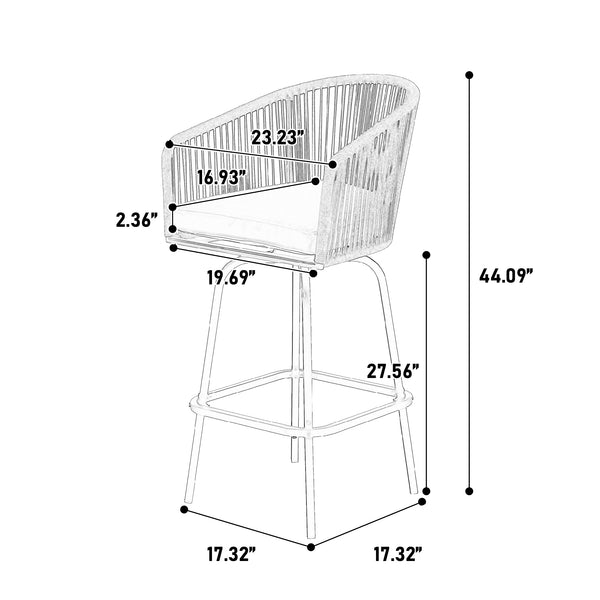 English Elm Outdoor Bar Stools Set Of 4 - Weather-Resistant Rattan Chairs With Armrests For Patio & Poolside Fun W640P256796