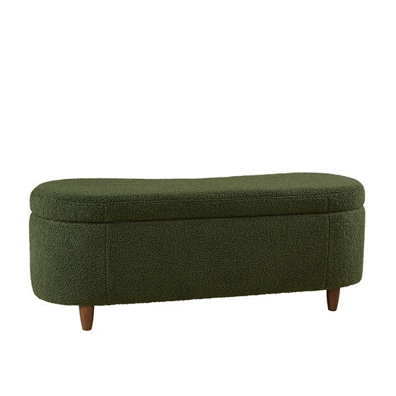 English Elm Boucle Flip Top Storage Bench with Elm Legs – 400 lb Capacity, Plush Polyester Upholstery, 48" Wide Green 48.5 L x 17 W x 15 H B035P262676