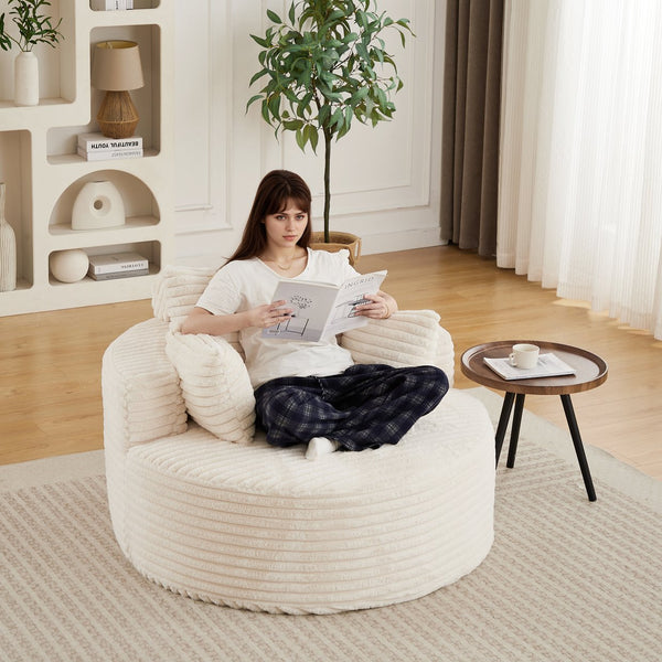 English Elm 50"l Corduroy Oversized Sleeper Chair with Neck Pillow Support for Lounge or Bedroom Beige W834P405862
