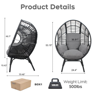 English Elm Elegant Woven Pe Rattan Hanging Egg Chair Galvanized Steel Frame Outdoor Patio Lounge Black+ Gray W3979P392998