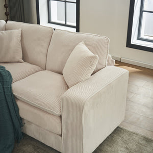 English Elm Modern U Shaped 6-Seat Sectional Sofa with Ottoman and 3 Toss Pillows, Corduroy Modular Comfort and Durable Frame White W2363S00039