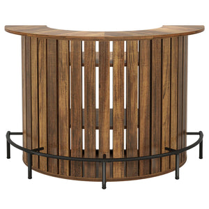 English Elm Stylish Arc Bar Cabinet with Vertical Slat Detail and Four Tier Open Bottle Storage T3971P464538