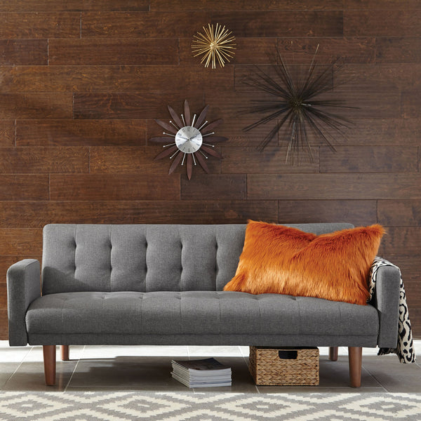 English Elm Mohawk Grey Tufted Convertible Sofa Bed with Walnut Legs — Modern Chic, Plush Comfort & Durable Build B062P328723