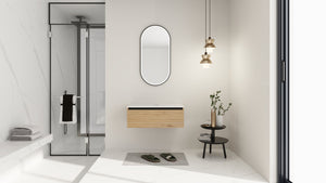 English Elm 30'' Floating Wall Mounted Bathroom Vanity Plywood Build with Soft Close Drawer W999P285410