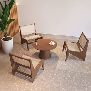English Elm Modern Rattan Weave Accent Chair Walnut Wood Frame Boho Lounge for Bedroom W3101P414154
