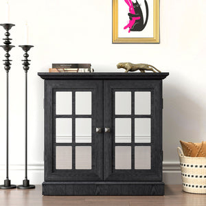 English Elm Storage Sideboard with Mirrored Acrylic Doors and Wood Grain Mdf Finish for Compact Rooms Black W2899P372748