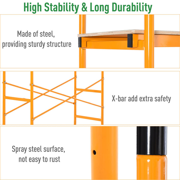 English Elm Homcom Rolling Steel Scaffold 4 Step Platform 440 Lb Anti-skid Indoor Outdoor W2225P217272