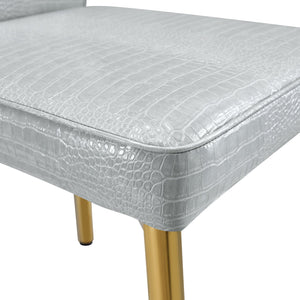 English Elm A Set of 2 Crystal Button Faux Leather Dining Chairs with Embossed Croc Texture Gold,Gray W3226P340256