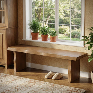 English Elm Indoor Solid Pine Dining Bench Seats Three Adults Farmhouse Style Kitchen Seating N779P329115B