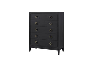 English Elm 5 Drawer Chest with Felt-Lined Top Drawer, Textured PU Finish, Smooth Side Guides, Ample Storage Appeal Black 45.25 L x 22.5 W x 53.25 H B2699P237494