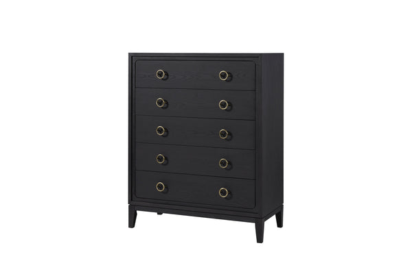 English Elm 5 Drawer Chest with Felt-Lined Top Drawer, Textured PU Finish, Smooth Side Guides, Ample Storage Appeal Black 45.25 L x 22.5 W x 53.25 H B2699P237494