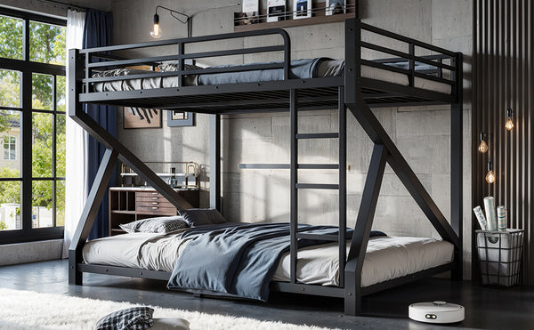 English Elm Twin Xl Over Queen Metal Bunk Bed Low Profile Steel Frame for Guest Rooms W5305S00034