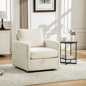 English Elm 29.5''w Chenille Swivel Club Chair with Hidden Storage Tufted Square Seat for Reading Nooks Beige W3118P419157