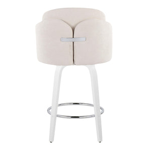 English Elm Fixed-height Swivel Counter Stools with Faux Leather Seats and Chrome Footrest Set of 2 Cream B202S01809