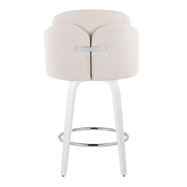 English Elm Fixed-height Swivel Counter Stools with Faux Leather Seats and Chrome Footrest Set of 2 Cream B202S01809