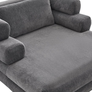 English Elm Oversized Chenille Chaise Lounge Deep Seat Sculptural Armrests Modern Living Room Retreat Grey N763P326441E