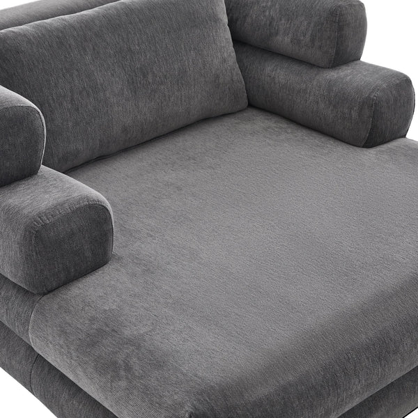 English Elm Oversized Chenille Chaise Lounge Deep Seat Sculptural Armrests Modern Living Room Retreat Grey N763P326441E