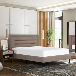 English Elm Classic Upholstered Tufted Platform Bed with Padded Linen Headboard, Modern Solid Wood Frame Chic Brown 66 L x 41 W x 6 H B2741P329264