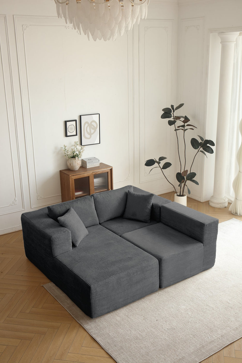 English Elm H613 Modular Sectional Sofa - Mid-Century Modern L-Shaped 3-Seat Couch For Cozy Living Spaces W3191S00004