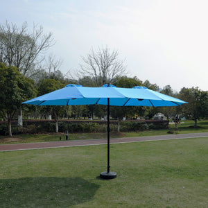 English Elm 15x9ft Double-Sided Rectangular Patio Umbrella with 48 LED Lights, Crank Lift, UV50+ Weatherproof Design Blue W419P145384